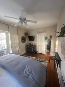 奥兰多Beautiful Private Room With King Size Bed in Downtown Orlando的一间卧室配有一张床和吊扇