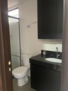 马塞约Apartamento em Ponta Verde的一间带卫生间和水槽的浴室