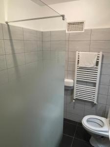 东蒂罗尔地区马特赖Gasthof Lublass的一间带卫生间和毛巾架的浴室