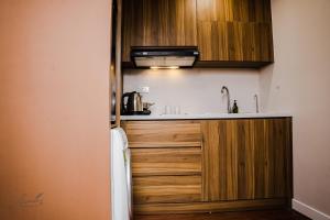 河内AimeeHouse - Trích Sài的一个带木制橱柜和水槽的厨房