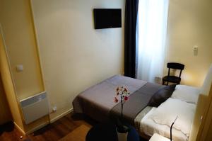 巴黎佐拉酒店的一间酒店客房,配有一张床和一台电视