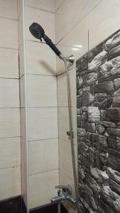 普里什蒂纳NEWBORN CENTER hostel的石墙浴室内的淋浴头