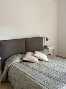 罗卡迪坎比奥Casa Rocca di Cambio的卧室内的一张带两个枕头的床