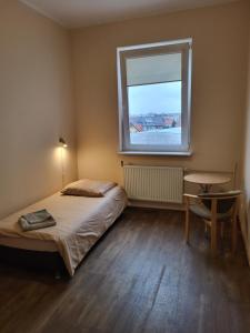 戈莱纽夫Hostel na Fali的一间卧室设有一张床和一个窗口
