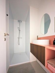 安特卫普Spacious and cosy apartment near Berchem Station的带淋浴和盥洗盆的浴室