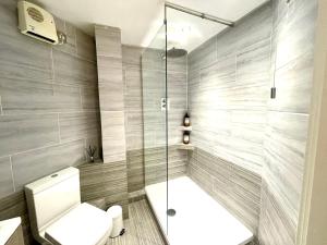 沃尔索尔Rooms Near Me - Walsall City Centre Apartment的一间带卫生间和淋浴的浴室