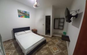 CarepaHotel San Adolfo Carepa的一间卧室配有一张床和一台平面电视