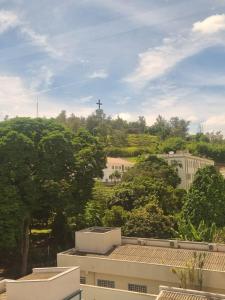 阿帕雷西达Hotel Mãe Morena的享有树木和建筑的城市美景