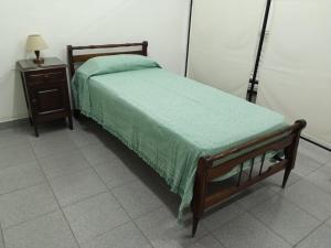 卢汉德库约B&B Luján de Cuyo的一间卧室配有一张床和一个带绿毯的床头柜。