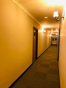 安卡拉Animos Butik Otel的走廊上设有黄色的墙壁和灯