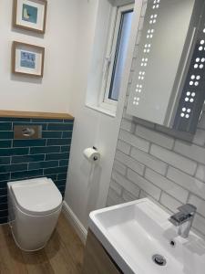 彭布罗克郡Furzy House的浴室配有白色卫生间和盥洗盆。