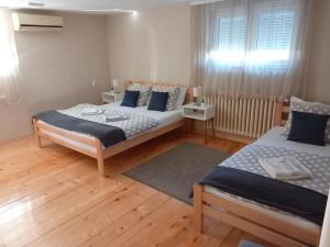 阿然德洛维克Apartman Talija的一间卧室设有两张床和窗户。