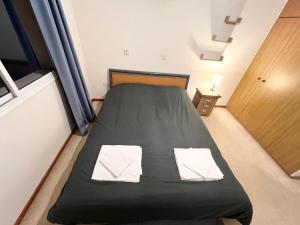 帕福斯212 Apartment, A 2-bedroom escape的小房间的一个床位,配有两条白色毛巾