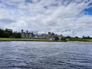 康镇Whitethorn Lodge, Bed & Breakfast, Lackafinna的水体上的一个城堡