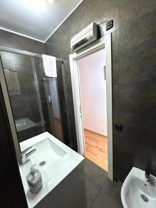 巴塞罗那卡尔德欧雷萨公寓的一间带水槽、卫生间和淋浴的浴室