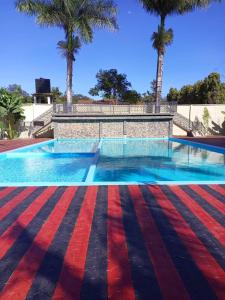 阿鲁沙Lush Garden Camping的一座棕榈树环绕的游泳池