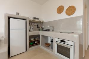 阿彻奇洛斯阿纳斯塔西娅花园酒店的厨房配有柜台和白色冰箱。
