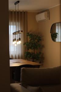 波尔图Oporto Near Family Apartments的一间用餐室,配有植物桌子