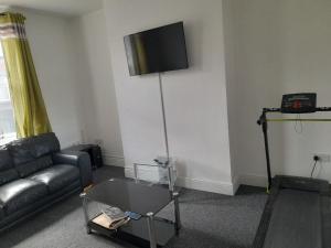 MonkwearmouthACCANE的客厅配有沙发和墙上的电视