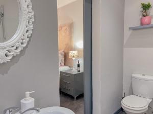 约翰内斯堡Amoris Guesthouse - Sandton的一间带卫生间和镜子的浴室
