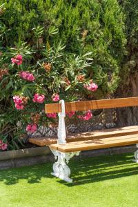 马斯帕洛马斯拉斯阿尔蒙纳斯简易别墅酒店的鲜花丛前的木凳