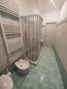 诺瓦拉Appartamento c&y Monte san Gabriele的浴室配有卫生间、淋浴和盥洗盆。