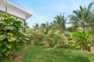 苏梅岛Ana's House的一座种有棕榈树的花园及一座建筑