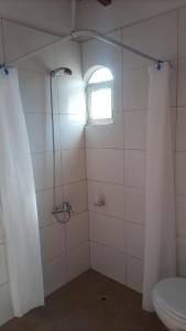 卢汉德库约POSADA DE LA LUNA的带淋浴、卫生间和窗户的浴室