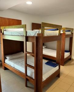 萨拉戈萨Albergue Zaragoza Camping的两张双层床位于一个房间,房间中备有背风性关节炎性关节炎性关节炎