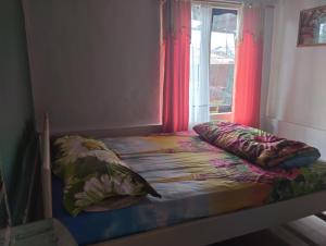 BajawaMATRONA的一张带枕头的床和一个窗户