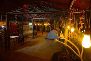 丹德利Dandeli Resorts Booking的植物和灯室里的帐篷