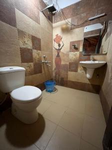 玛纳多迪Royal Wooden villa的一间带卫生间和水槽的浴室