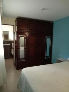 Villa NuevaHabitación cómoda的一间卧室配有一张床和一个木制橱柜