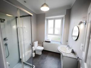 Ay-sur-MoselleChâteau de Logne的浴室配有卫生间、盥洗盆和淋浴。