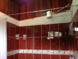 Santiago EsteEL-CACIQUE-guesthouse-since-2003的浴室设有红色瓷砖墙壁和灯