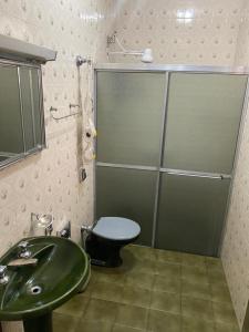 阿帕雷西达Sobrado 5 minutos da Basílica的一间带绿色水槽和卫生间的浴室