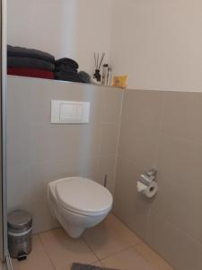 菲尔特Appartement mit Penthaus Charakter的浴室设有卫生间和一卷卫生纸