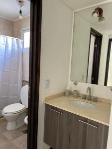 瓜伊马延Duplex 3/4 pers. en hermosa zona的一间带水槽、卫生间和镜子的浴室