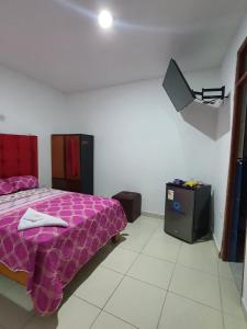 瓦乔HOSTAL GRAND IBIZA的一间卧室配有一张床和一台电视。