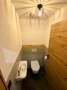 菲根贝格Appartement Hirner的一间带卫生间和水槽的小浴室
