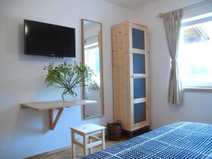 普利特维采湖Guesthouse Bor Plitvice Lakes的一间卧室配有一张床,墙上配有电视