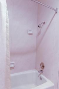 旧金山Samesun San Francisco的白色的浴室设有浴缸和淋浴。