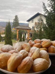 莫伊塞Alpina Panoramic的屋前桌子上两盘甜甜圈