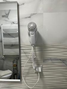 TeşilaDoftana Apartaments的一间带吹风机的墙壁浴室