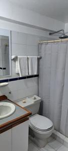 波拉马尔Departamento Tipo Estudio Dynasty Isla de Margarita的白色的浴室设有卫生间和水槽。