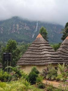 MbaleCwmbale Eco-Safari Lodges, Restaurant and Zoo.的一组以山为背景的小屋