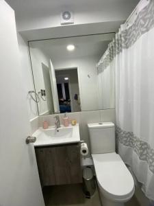 比亚里卡Departamento nuevo en Villarrica的浴室配有白色卫生间和盥洗盆。