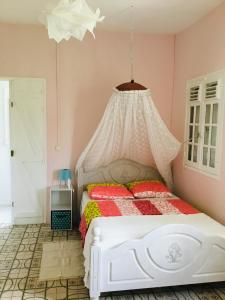Rivière-PiloteVilla Coquelicot的一间卧室配有一张带天蓬的白色床