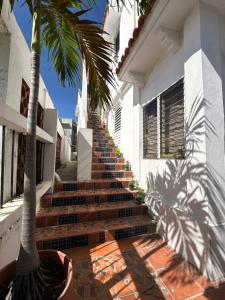圣胡安Posada Colonial Beach Villas的通往棕榈树房子的楼梯