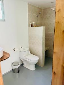 拉斯特拉纳斯Cozy Studio in Private Villa的白色的浴室设有卫生间和淋浴。